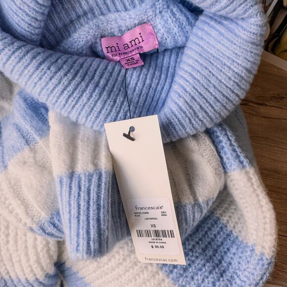 NWT-Francesca's Janae Striped Turtleneck Pullover Striped Blue/White Sweater-XS - Picture 6 of 10